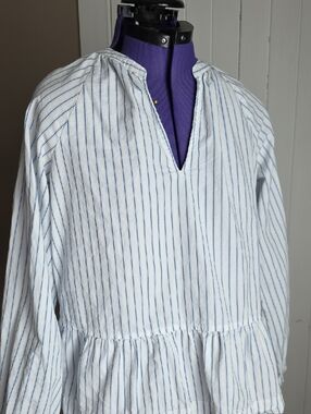 Striped White and Blue Peasant Blouse